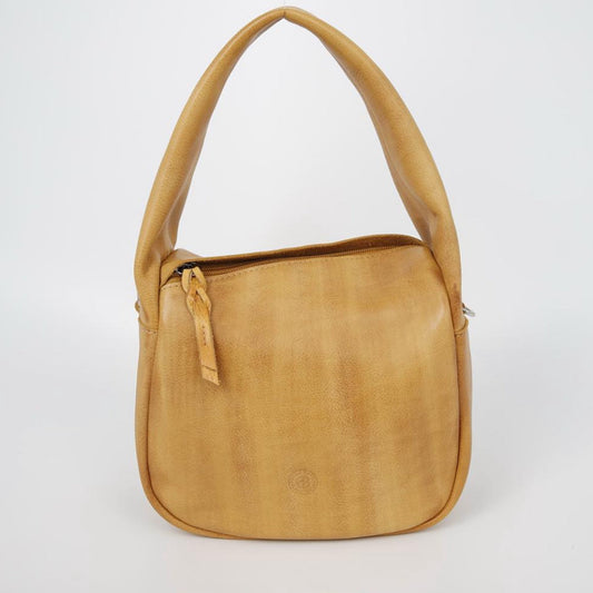 Handmade Vintage Distressed Leather Tote Bag – Soft Toast-Shaped Shoulder Purse